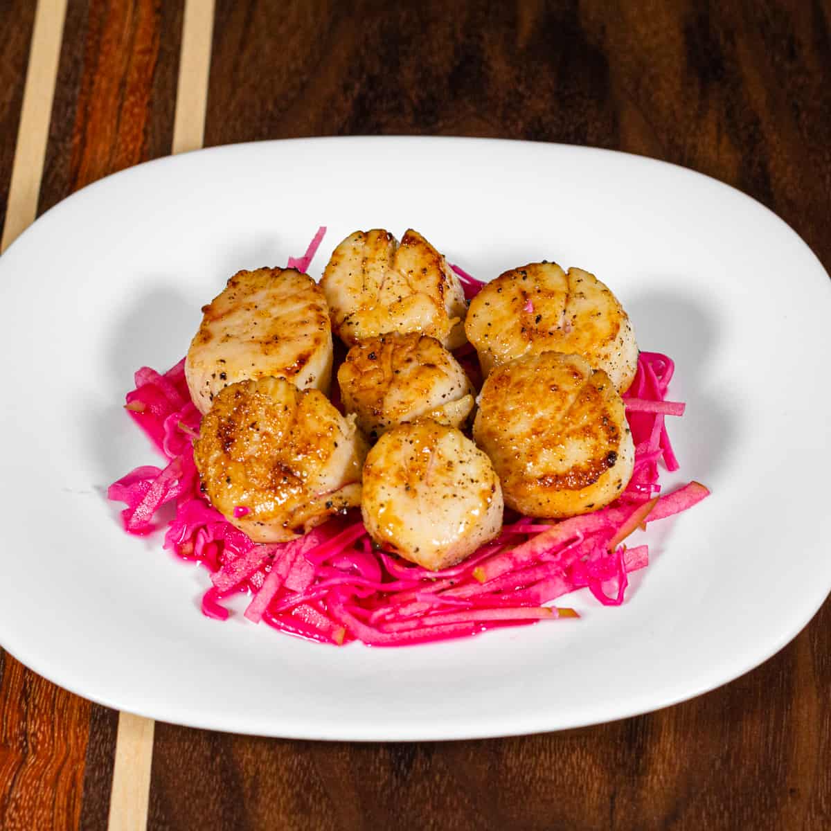 Seared Scallops On Pickled Apple And Red Cabbage - SGWAK